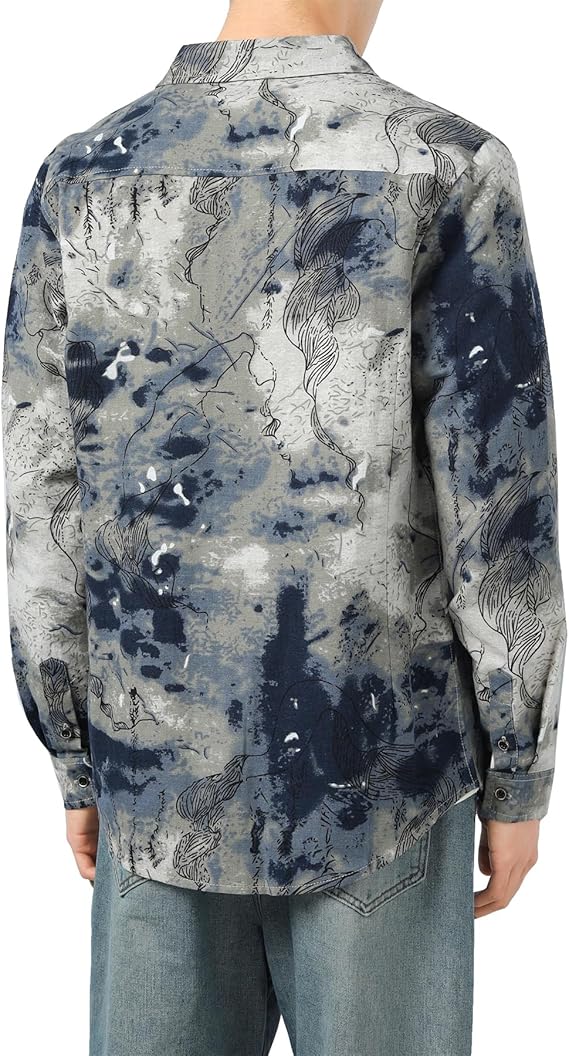 Men's Long Sleeve Paisley Print Linen Shirt