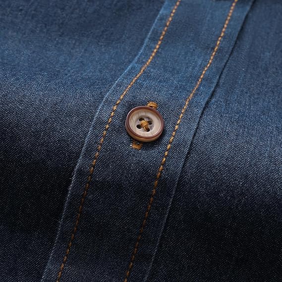 Men's Long Sleeve Denim Shirt – Slim Fit Cotton Casual Button-Down