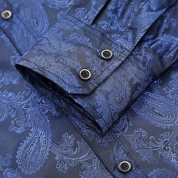 Men's Paisley Long Sleeve Embroidered Shirt
