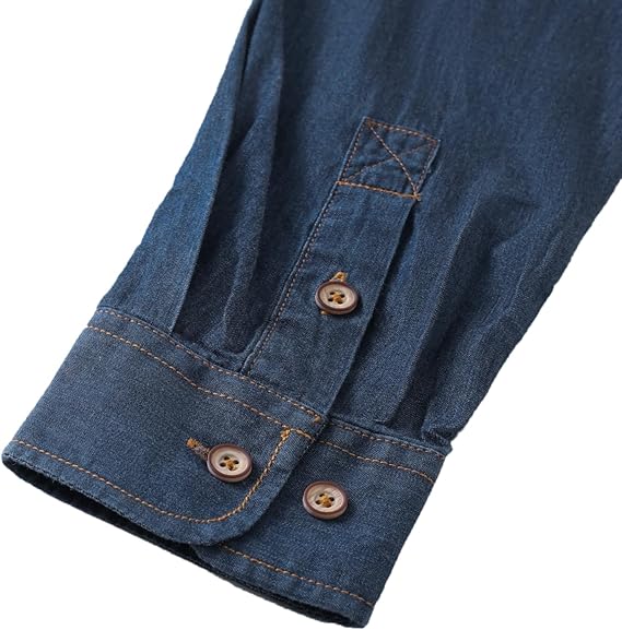 Men's Long Sleeve Denim Shirt – Slim Fit Cotton Casual Button-Down