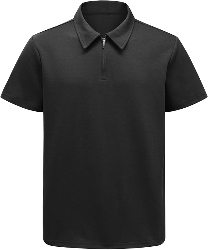 Men's Short Sleeve Polo Shirt with Zip Collar