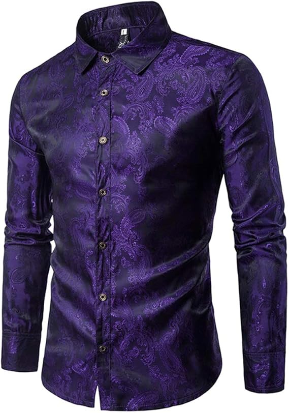Men's Paisley Long Sleeve Embroidered Shirt