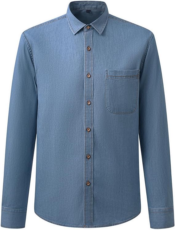 Men's Long Sleeve Denim Shirt – Slim Fit Cotton Casual Button-Down