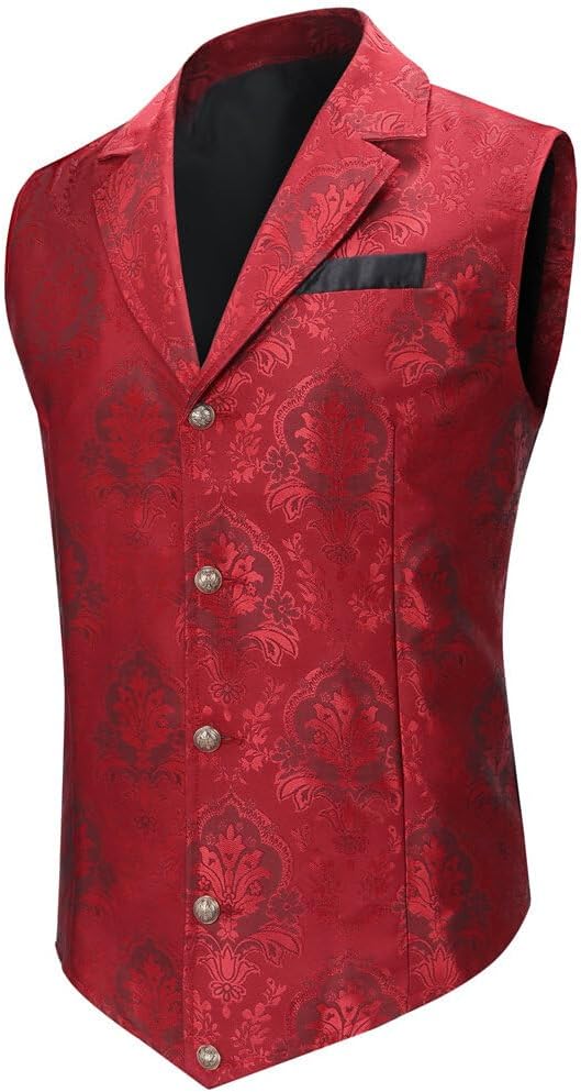 Men's Gothic Steampunk Suit Vest – Western Waistcoat with Paisley Print