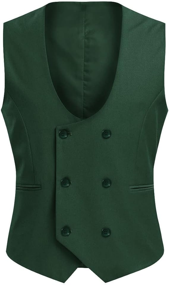 Men's Double Breasted Suit Vest with Scoop Neck