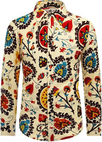 Men's Long Sleeve Paisley Print Linen Shirt
