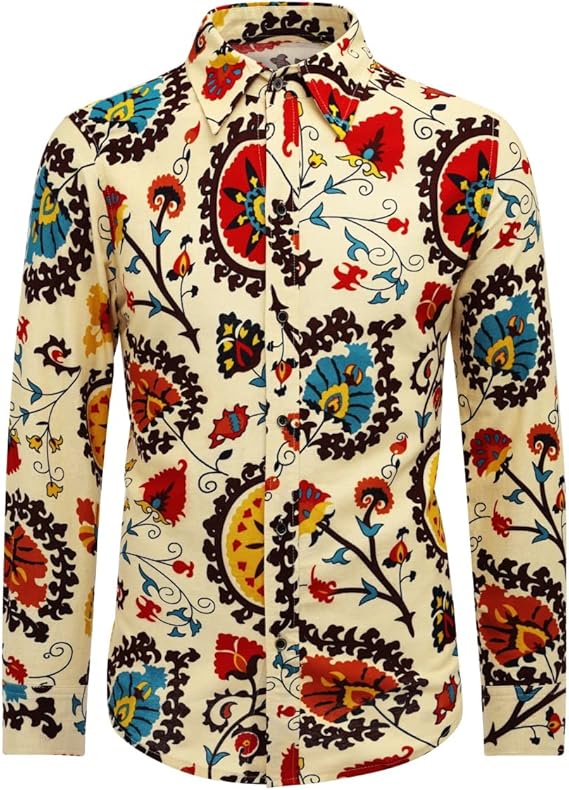 Men's Long Sleeve Paisley Print Linen Shirt