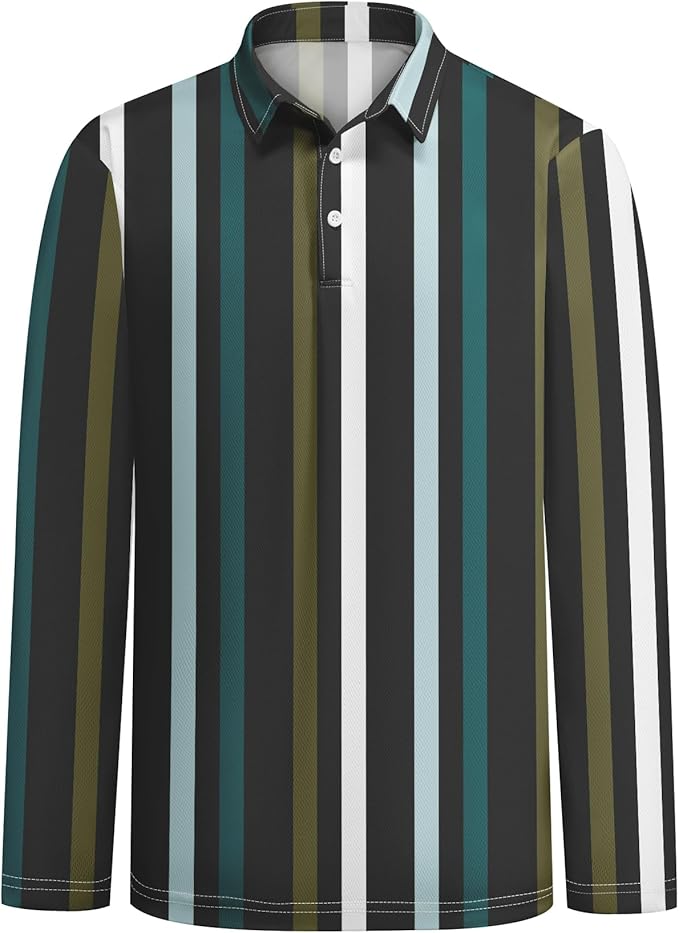 Men's Long Sleeve Striped Polo Shirt