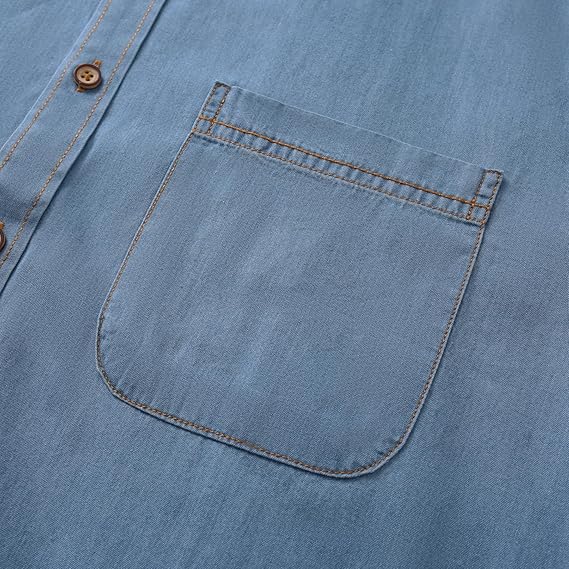 Men's Long Sleeve Denim Shirt – Slim Fit Cotton Casual Button-Down