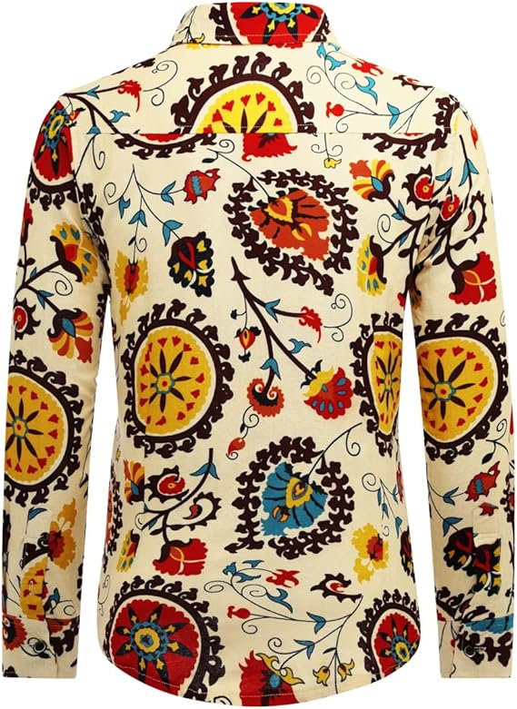 Men's Long Sleeve Paisley Print Linen Shirt