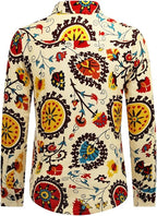Men's Long Sleeve Paisley Print Linen Shirt