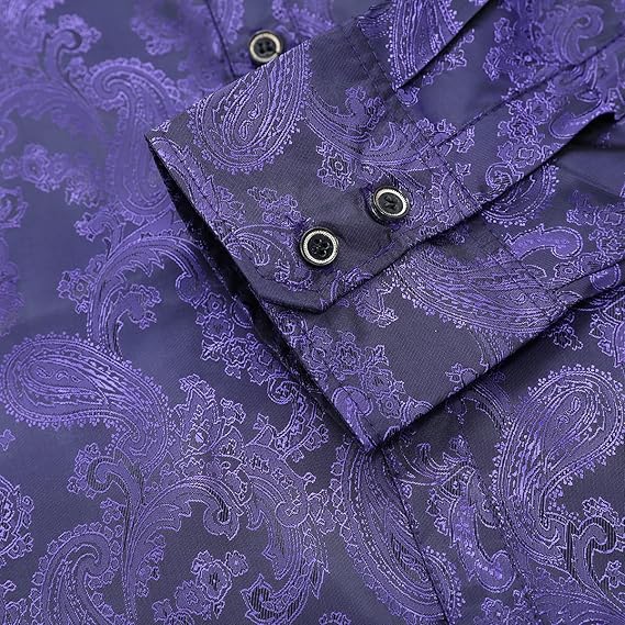 Men's Paisley Long Sleeve Embroidered Shirt