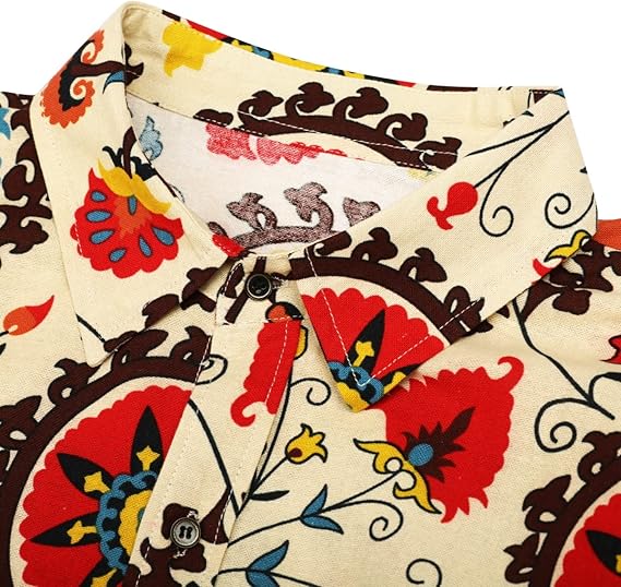 Men's Long Sleeve Paisley Print Linen Shirt