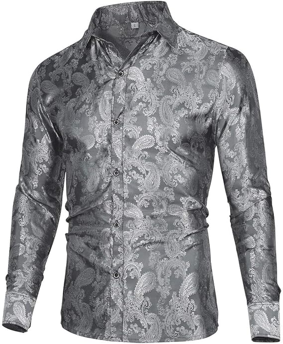 Men's Paisley Long Sleeve Embroidered Shirt