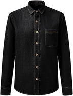 Men's Long Sleeve Denim Shirt – Slim Fit Cotton Casual Button-Down