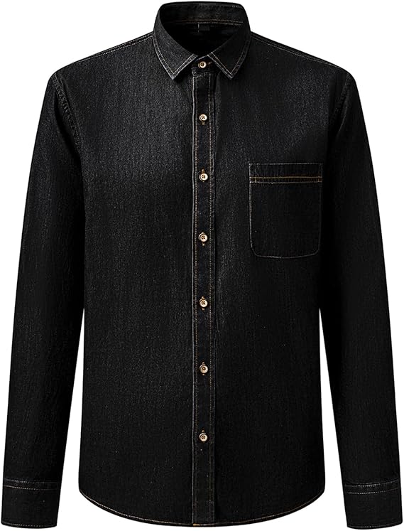 Men's Long Sleeve Denim Shirt – Slim Fit Cotton Casual Button-Down