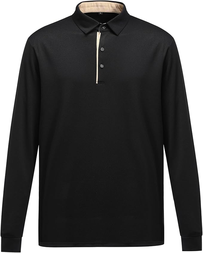 Men's Long Sleeve Polo Shirt with Contrast Collar