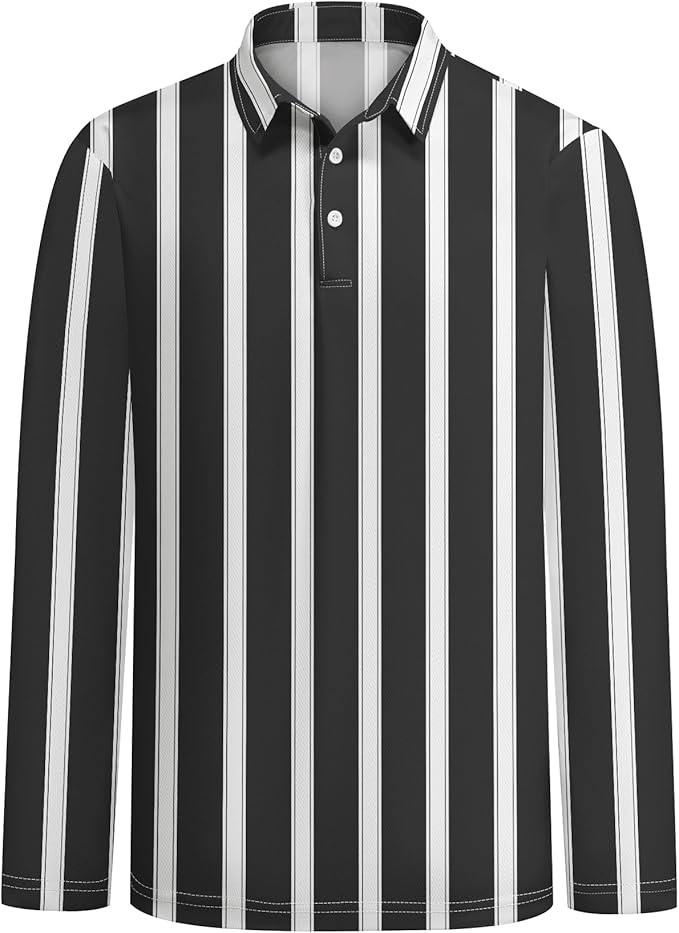 Men's Long Sleeve Striped Polo Shirt