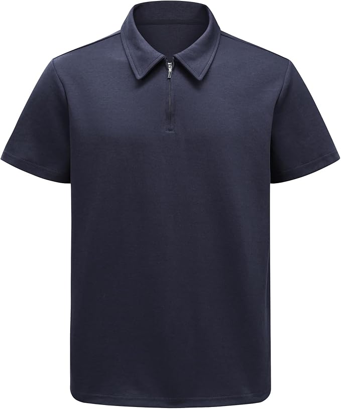 Men's Short Sleeve Polo Shirt with Zip Collar