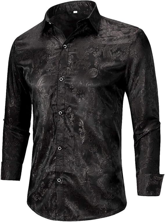 Men's Paisley Long Sleeve Embroidered Shirt