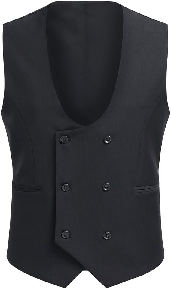 Men's Double Breasted Suit Vest with Scoop Neck