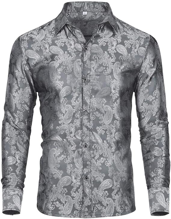 Men's Paisley Long Sleeve Embroidered Shirt