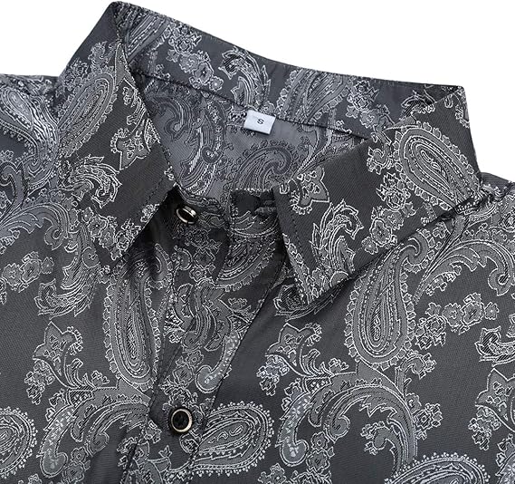 Men's Paisley Long Sleeve Embroidered Shirt