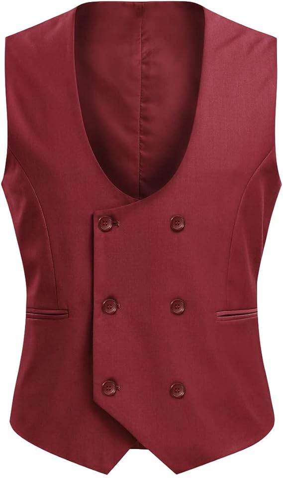 Men's Double Breasted Suit Vest with Scoop Neck