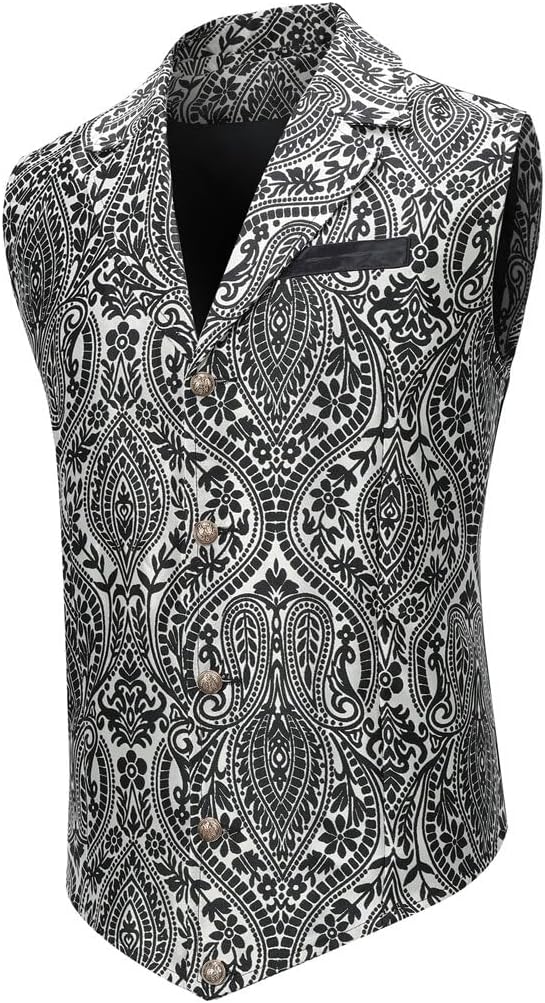 Men's Gothic Steampunk Suit Vest – Western Waistcoat with Paisley Print