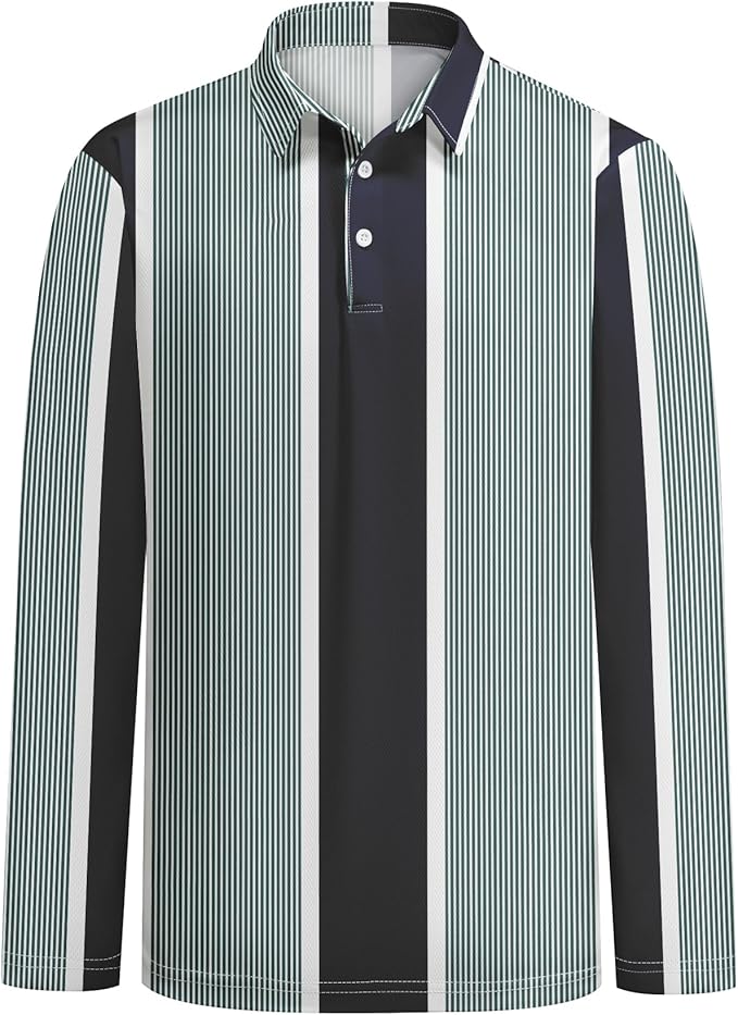 Men's Long Sleeve Striped Polo Shirt