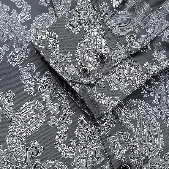 Men's Paisley Long Sleeve Embroidered Shirt