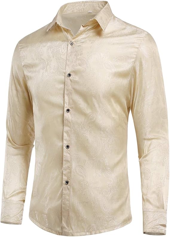 Men's Paisley Long Sleeve Embroidered Shirt