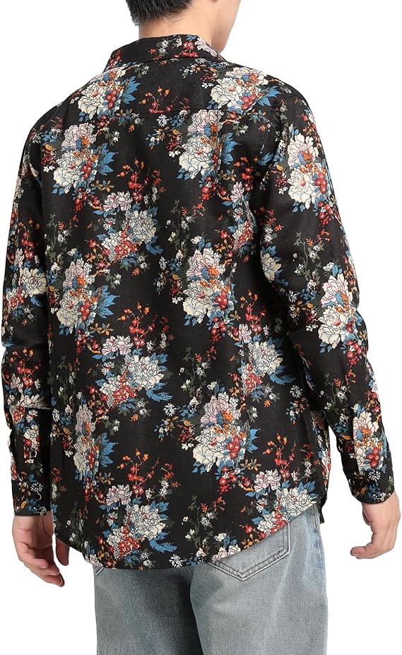 Men's Long Sleeve Paisley Print Linen Shirt