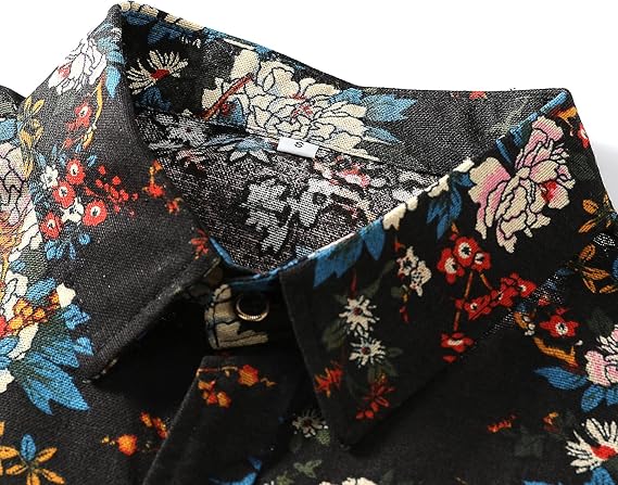 Men's Long Sleeve Paisley Print Linen Shirt