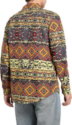 Men's Long Sleeve Paisley Print Linen Shirt