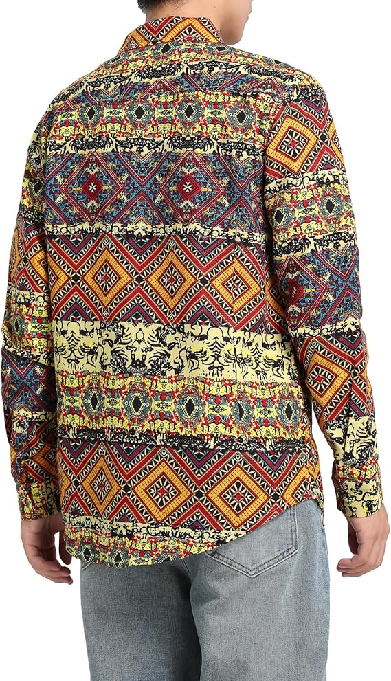 Men's Long Sleeve Paisley Print Linen Shirt