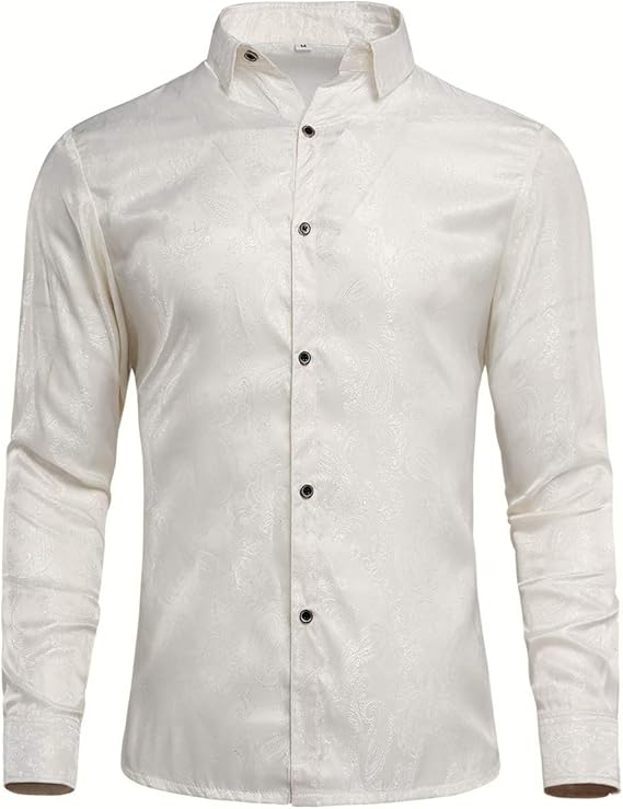 Men's Paisley Long Sleeve Embroidered Shirt