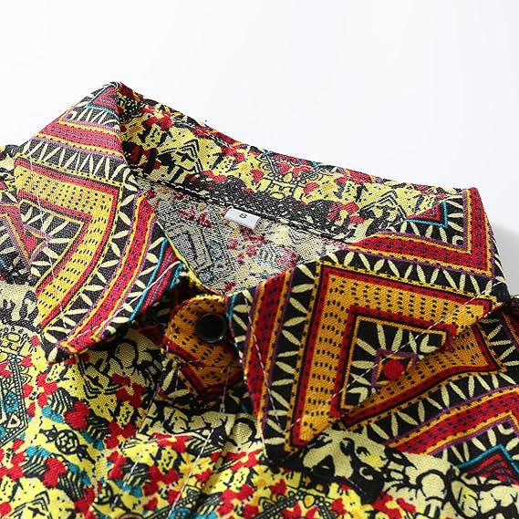 Men's Long Sleeve Paisley Print Linen Shirt