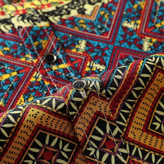 Men's Long Sleeve Paisley Print Linen Shirt