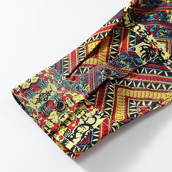 Men's Long Sleeve Paisley Print Linen Shirt