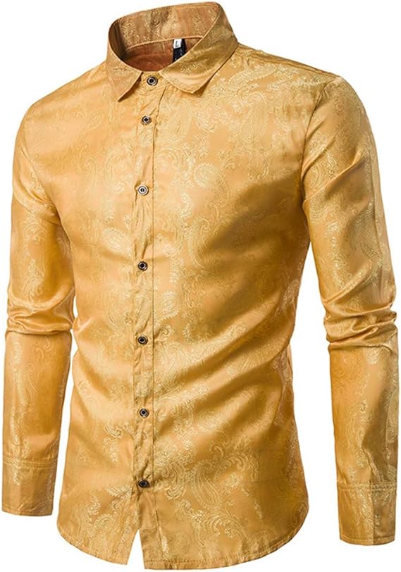 Men's Paisley Long Sleeve Embroidered Shirt