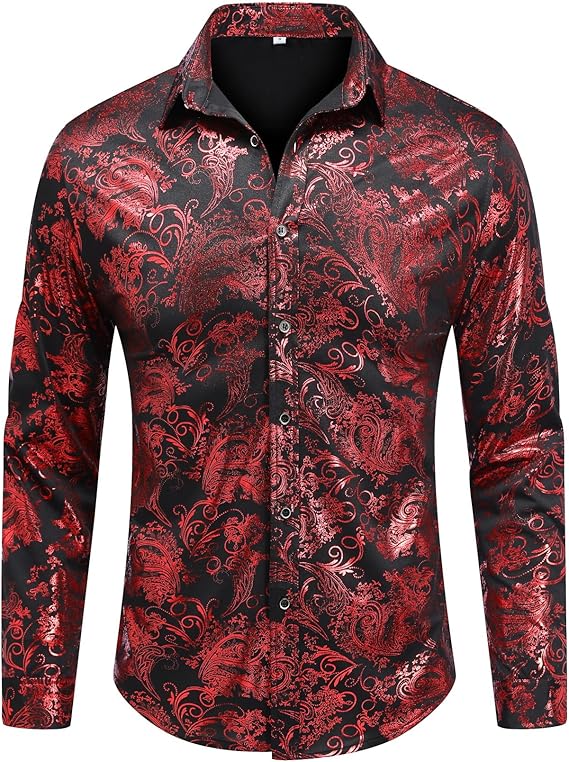 Men's Jacquard Long Sleeve Shirt - Paisley Pattern