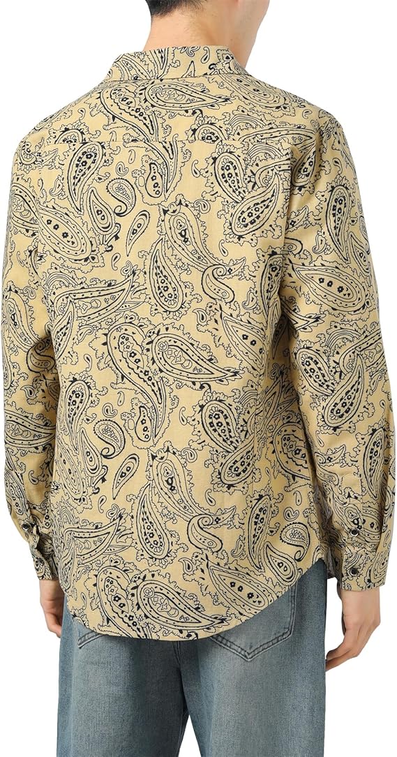 Men's Long Sleeve Paisley Print Linen Shirt