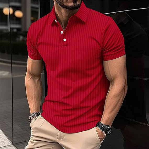 Men's Short Sleeve Polo Shirt with Button Placket
