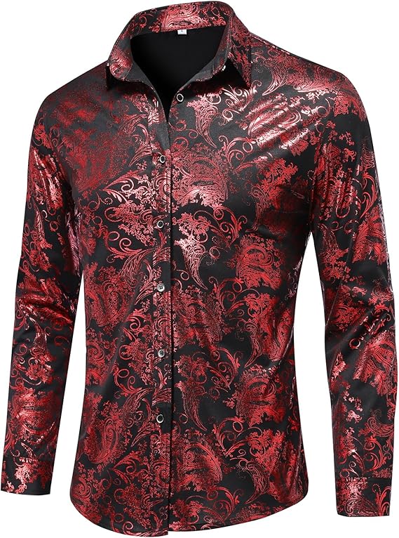 Men's Jacquard Long Sleeve Shirt - Paisley Pattern
