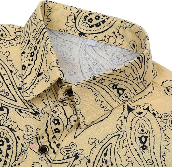Men's Long Sleeve Paisley Print Linen Shirt