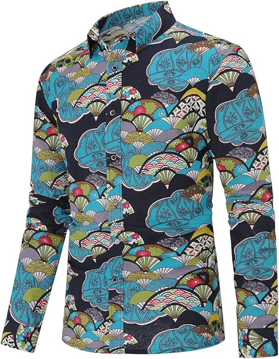 Men's Long Sleeve Paisley Print Linen Shirt