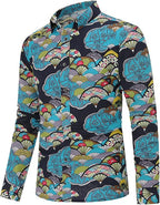 Men's Long Sleeve Paisley Print Linen Shirt