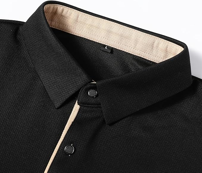 Men's Long Sleeve Polo Shirt with Contrast Collar