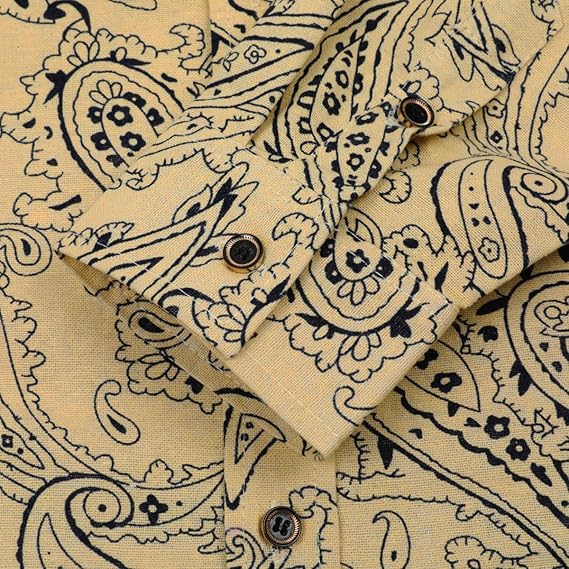 Men's Long Sleeve Paisley Print Linen Shirt